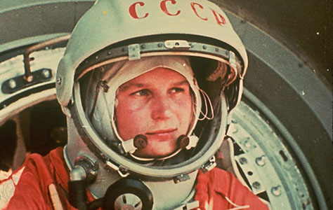 Valentina Tereshkova in her spacesuit, preparing for launch